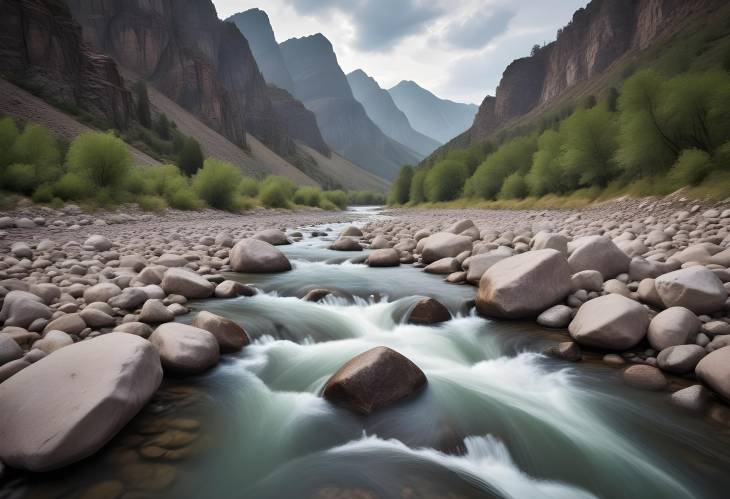 Peaceful Stream Flowing Through Rocky Mountain Landscape