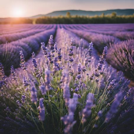 Peaceful Summer Lavender Field with Blue Blossoms