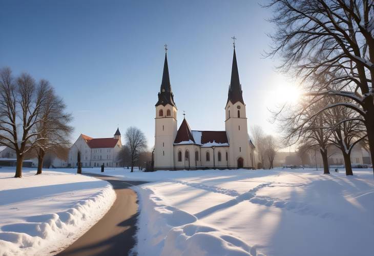 Peissenbergs Protestant Church Winter Snow, Sunlit Tower, and Sacred Architecture