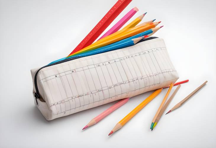 Pencil Case with Rulers and Pencils on White Isolated Background, Perfect for School Supplies