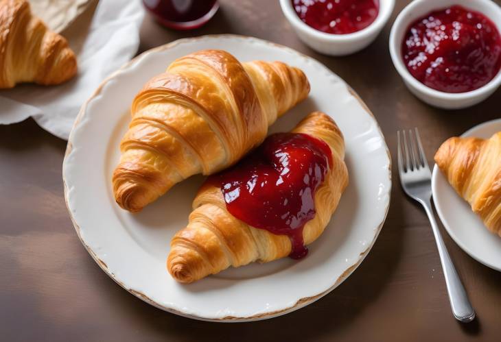 Perfectly Baked Croissant with Strawberry Jam