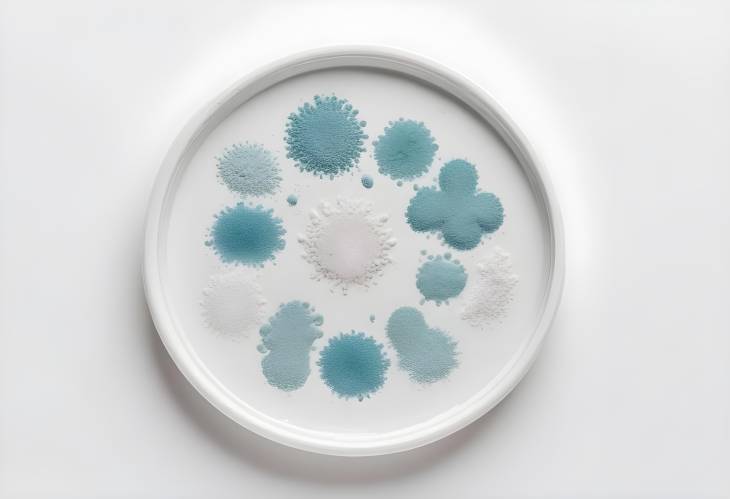 Petri Dish with Calcium Carbonate Powder on White Background Laboratory Top Down Examination