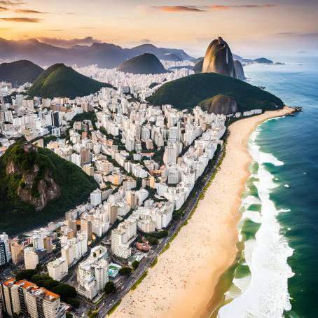 Picturesque Aerial View of Copacabana and Ipanema Beaches, Rio de Janeiro, Brazil