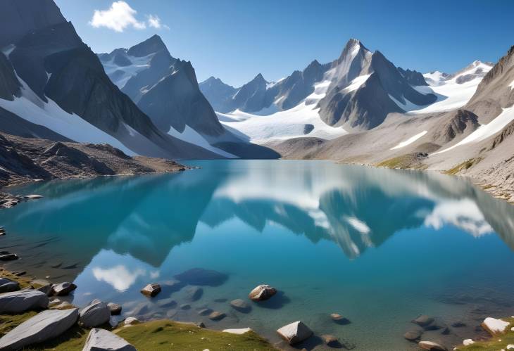 Picturesque Alpine Landscape with Glacier Lake