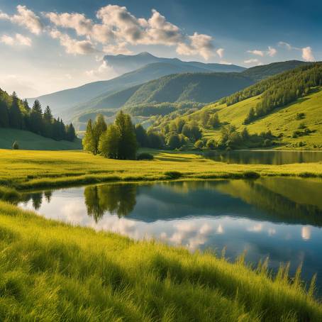 Picturesque Countryside of Bosnia and Herzegovina  Mount Lebrsniks Grassy Fields and Lake Reflecti