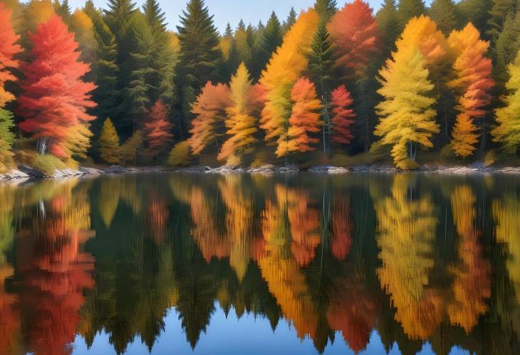 Picturesque Lake Surrounded by Vibrant Autumn Trees