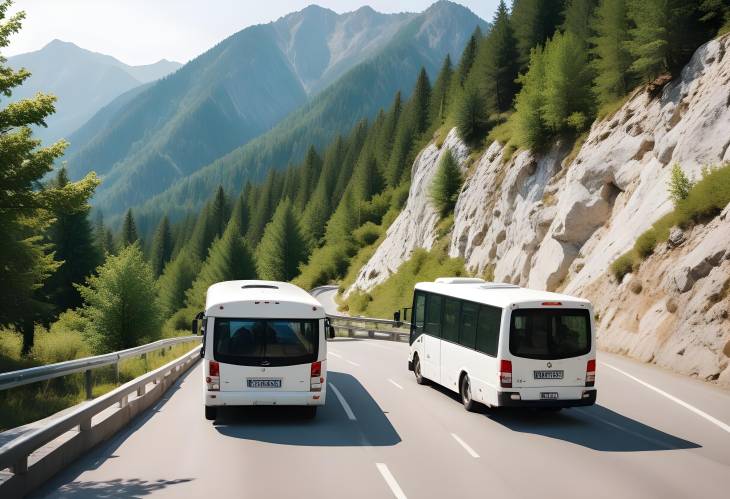 Picturesque Mountain Road and a White Tourist Bus A Scenic Journey Through Natures Splendor