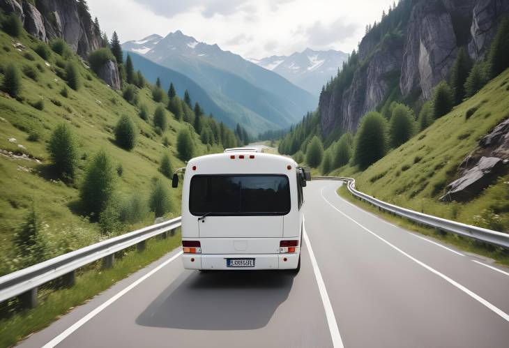 Picturesque Mountain Road with a White Tourist Bus A Scenic Adventure Awaits