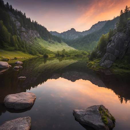 Picturesque Sunrise at Polands Renowned Mountain Pond