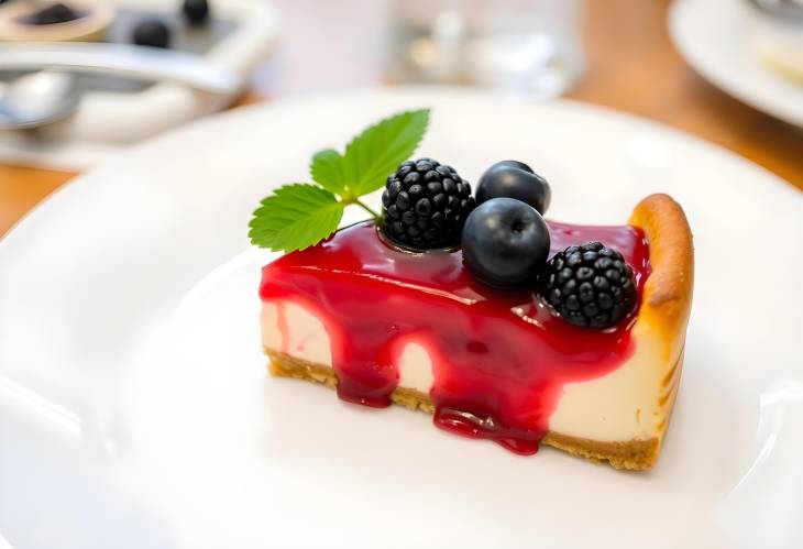 Piece of San Sebastian Basque cheesecake with berries, a popular burnt dessert treat