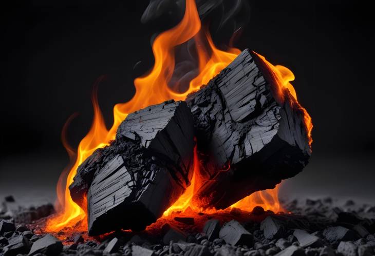 Piece of Smoldering Coal Isolated on White Background Close Up Detail