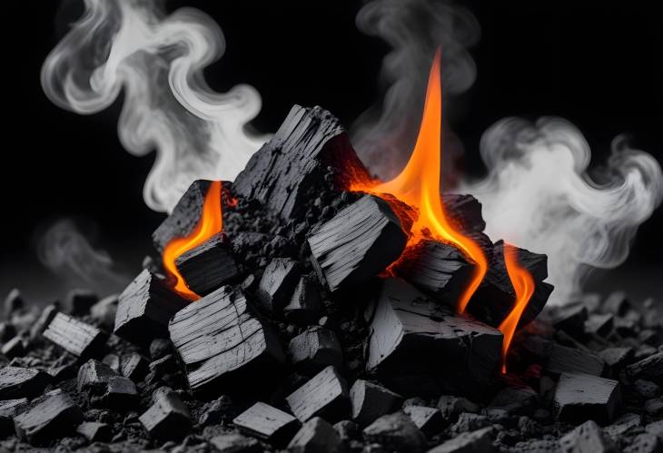 Piece of Smoldering Coal Isolated on White Background Close Up Detailed for Science