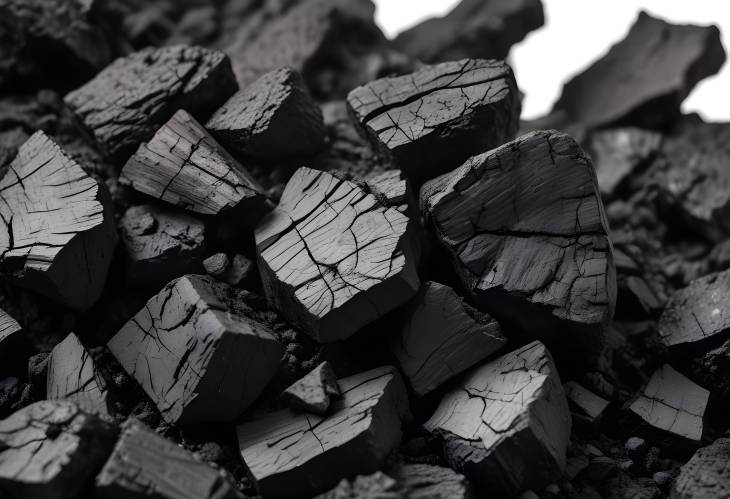 Piece of Smoldering Coal Isolated on White Background Detailed Close Up for Study