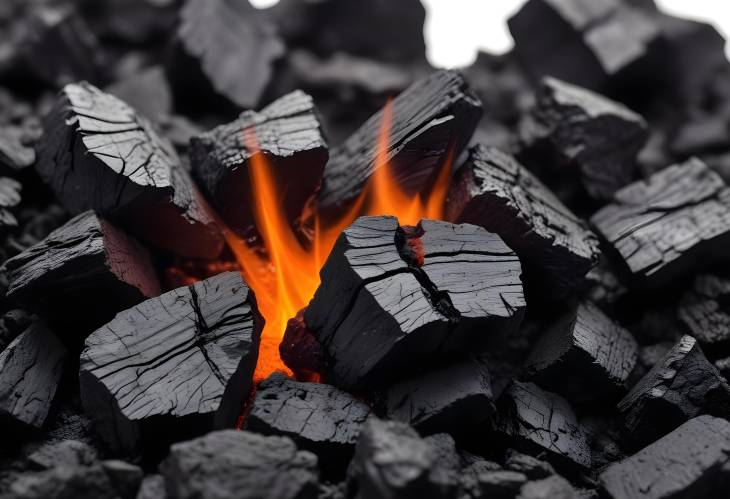 Piece of Smoldering Coal on White Background Close Up and Detailed Examination