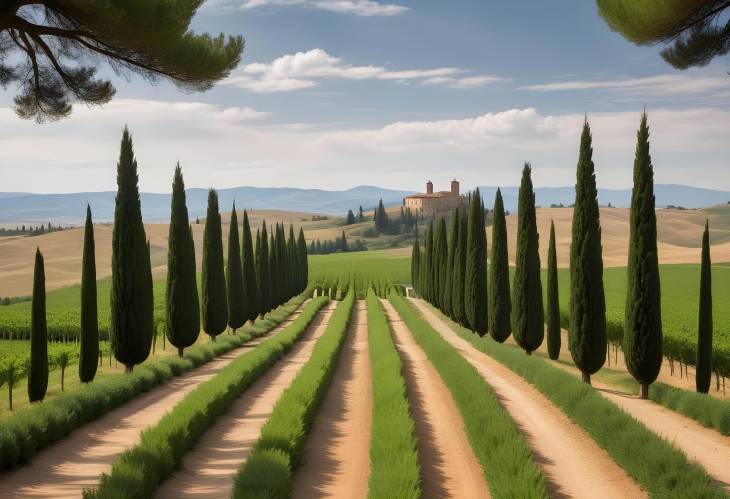 Pienza Tuscany Panoramic Cypress Avenue, Winery, Scenic Countryside, Italy Nature View