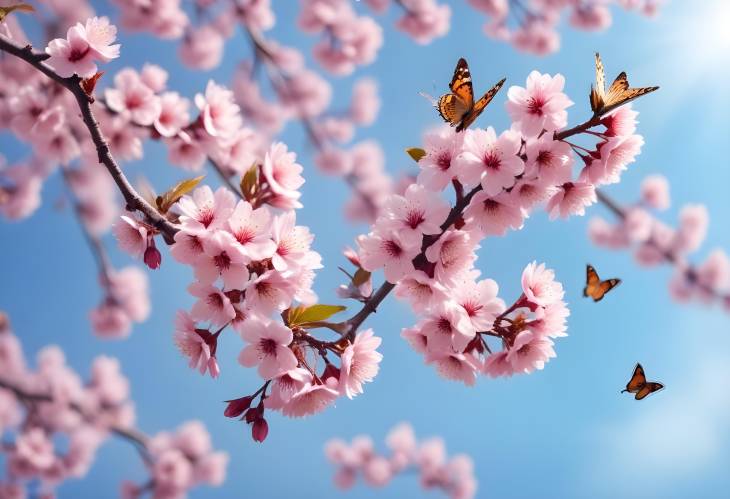 PIKASO 3Colorful Cherry Blossom Branches with Butterflies in Spring