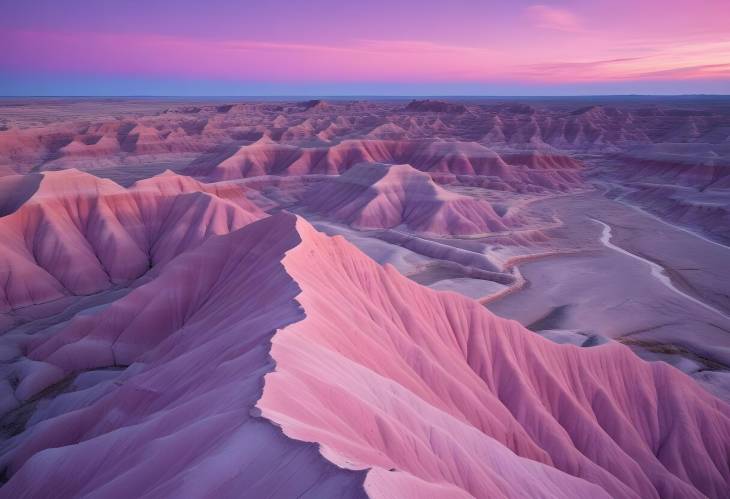 Pink and Purple Badlands Dawn Rugged Terrain with Vibrant Skies