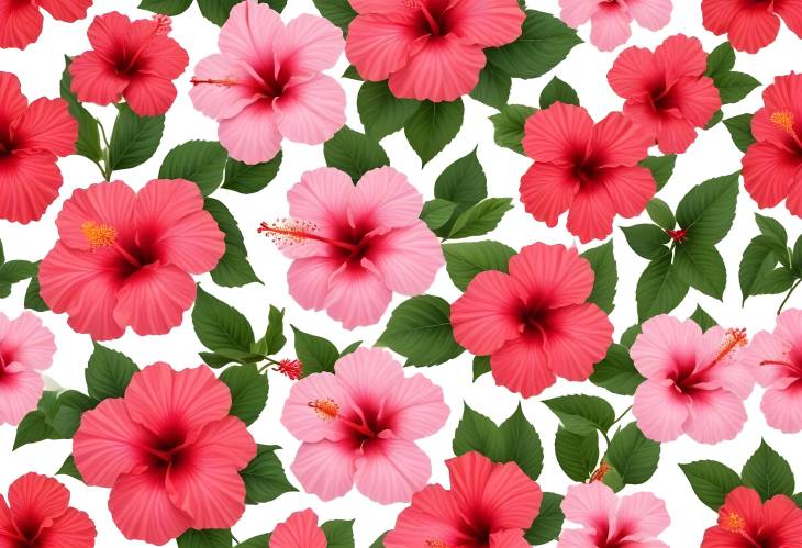 Pink and Red Hibiscus A Vibrant Set Isolated on White