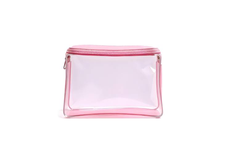 Pink and Transparent Cosmetic Bag Isolated on White Elegant Beauty Accessory