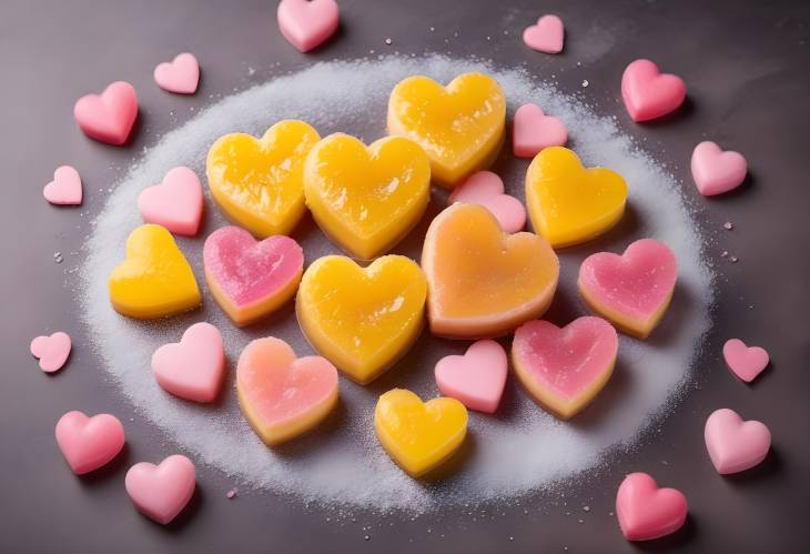 Pink and Yellow Heart Shaped Marmalade Sweets Coated in Sugar