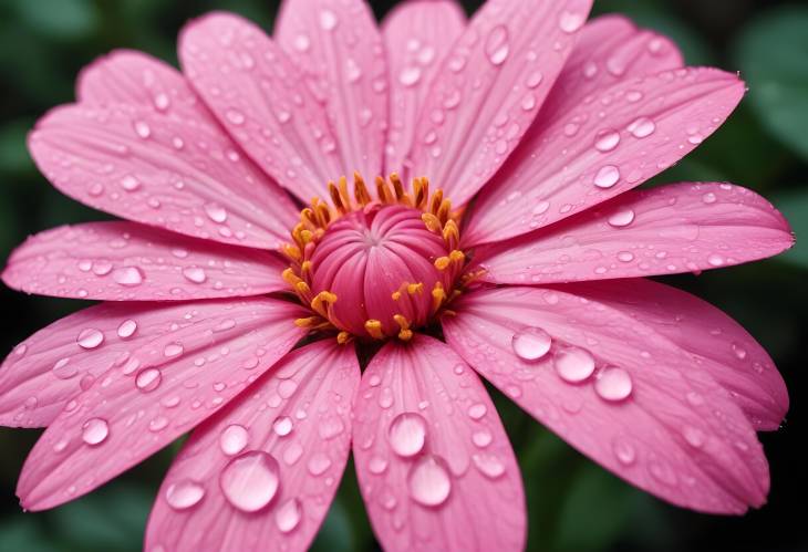 Pink Flower with Dew Drops in Macro Shot on Soft Background