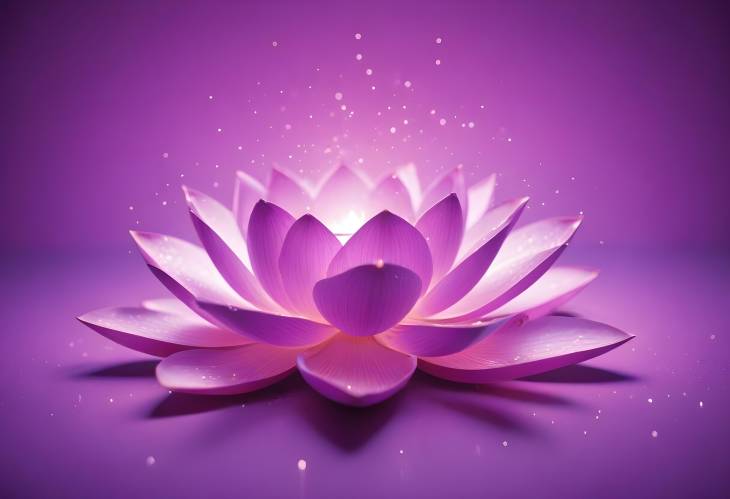 Pink Lotus with Light Purple Sparkle Floating on Calm Water Surface