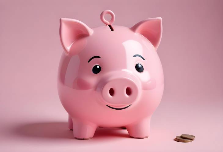 Pink Pig Money Box on White Background Ideal for Financial Saving and Management