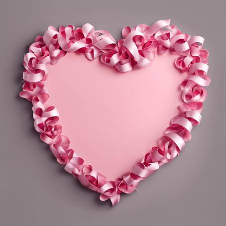 Pink Ribbon Heart on White Happy Valentines Day, Romantic Decor, Love Concept, Heart Shape