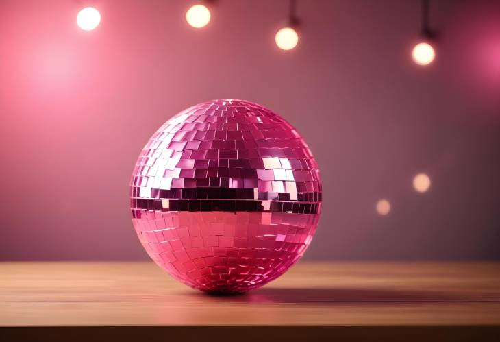 Pink Toned Disco Ball on Table with Blurred Background, Perfect for Event Text