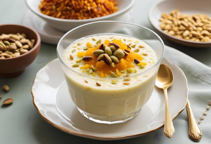 Pistachio and Saffron Rice Pudding with Elegant Garnishes