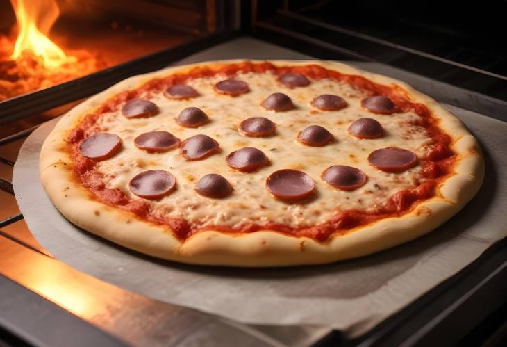 Pizza Baking to Perfection Close Up in the Oven