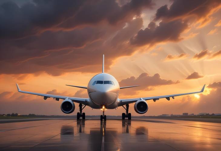 Plane Landing at Sunset with Dramatic Clouds