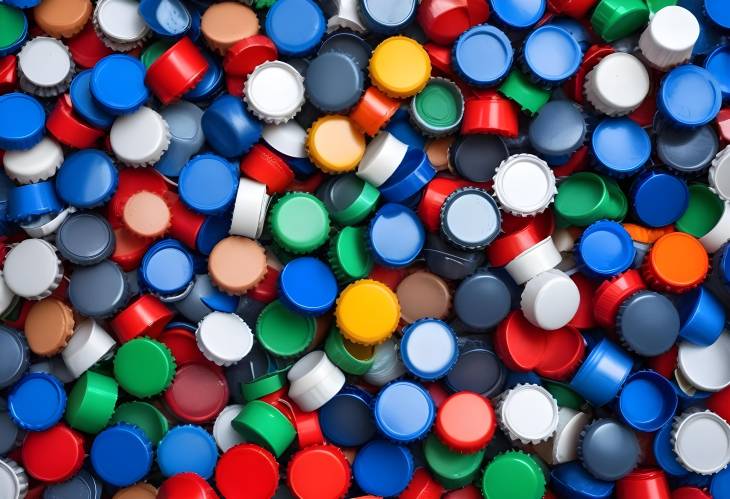 Plastic Bottle Caps Background, Recyclable Material, Remove Lids Before Recycling