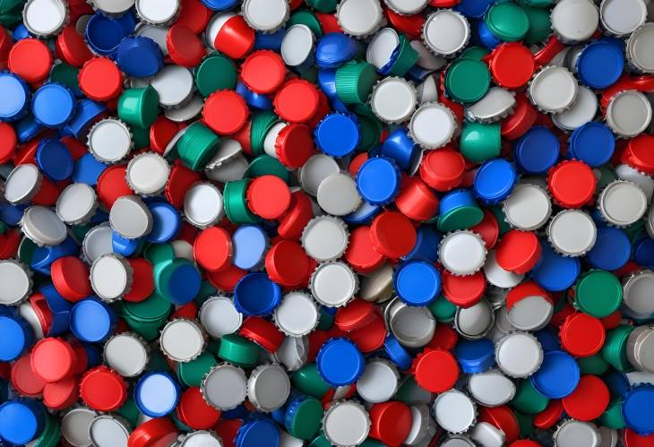 Plastic Bottle Caps Background, Recycling Collection and Processing, Recyclable Material,