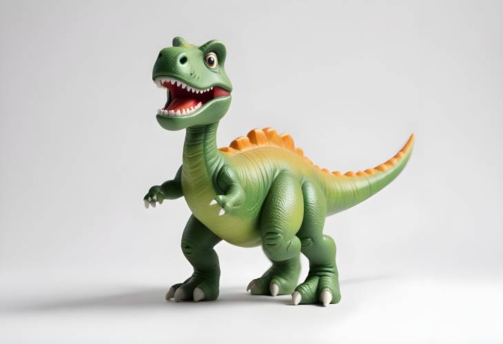 Plastic Dinosaur Toy Isolated on a White Background with Ample Copy Space