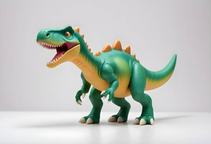 Plastic Dinosaur Toy on White Perfect for Background Design and Copy Space