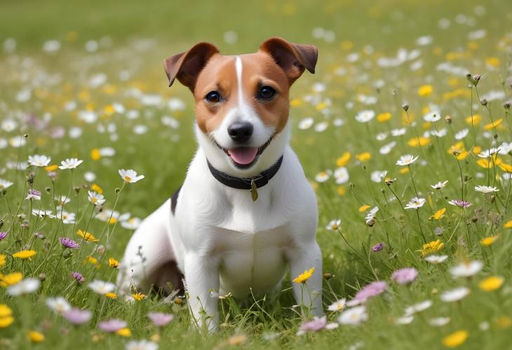 Playful Jack Russell Terrier in a Blooming Flower Meadow