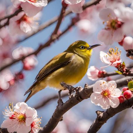 Plum Blossom Wonderland with White Eye Bird  Capturing Spring in Japan