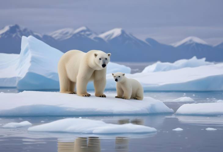 Polar Bears on Ice Floe Female and Cub in Spitsbergen, Svalbard, Norway  Arctic Scenes