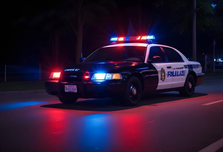 Police Car with Red and Blue Flashing Lights, Emergency Response Vehicle, Siren Lights,