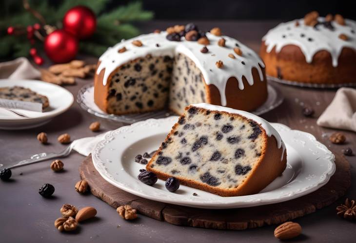 Polish Poppy Seed Cake with Icing A Traditional Christmas Eve Dessert with Raisins and Walnuts