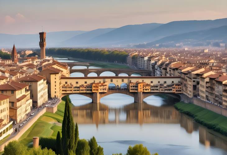 Ponte Vecchio and the Arno A Panoramic Glimpse of Florence, Italy