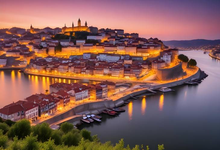 Porto Hilltop with Old Town and Douro River at Sunset Portugals Scenic Evening