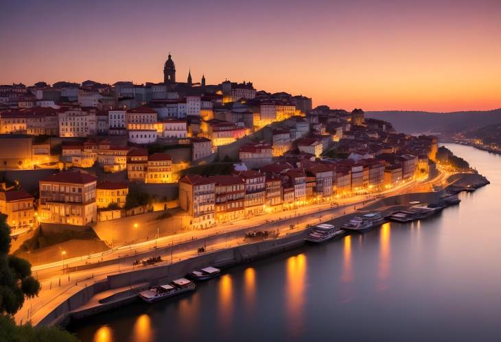 Portos Old Town and Douro River at Sunset from Hill Portugals Evening Splendor