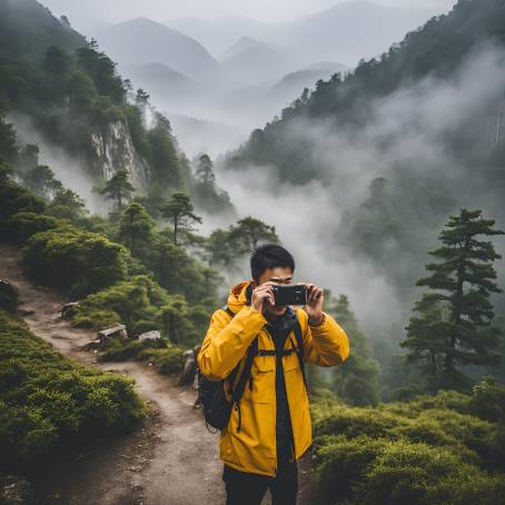 Portrait of a Photographer Embracing Nature Fog