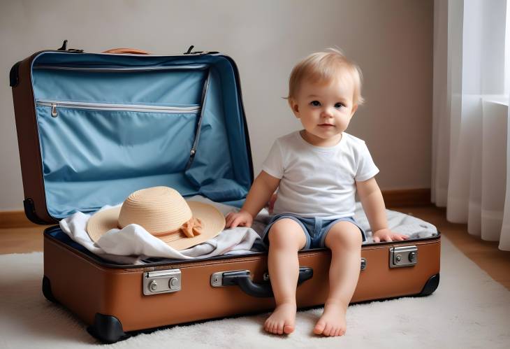 Post Quarantine Travel Toddler Dreams of Vacation with Suitcase