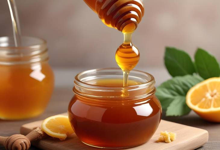 Pouring Organic Honey into a Jar A Close Up Delight