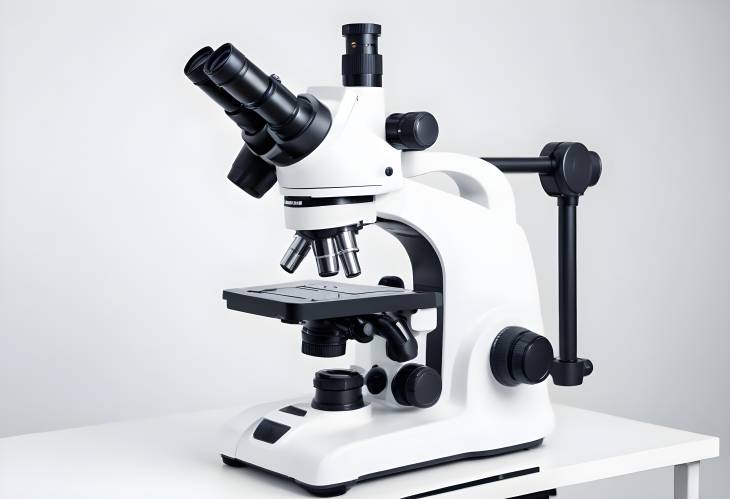 Precision Modern Microscope Isolated on White Essential Equipment for Medical and Lab Research