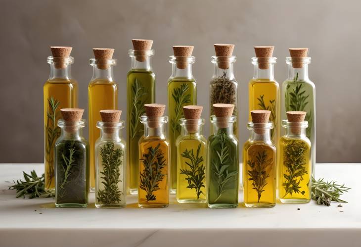 Premium Herb Infused Oils in Glass Bottles  Artisanal Culinary Collection