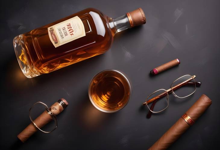 Premium Scotch and Cigar A Classy Flat Lay with Copy Space